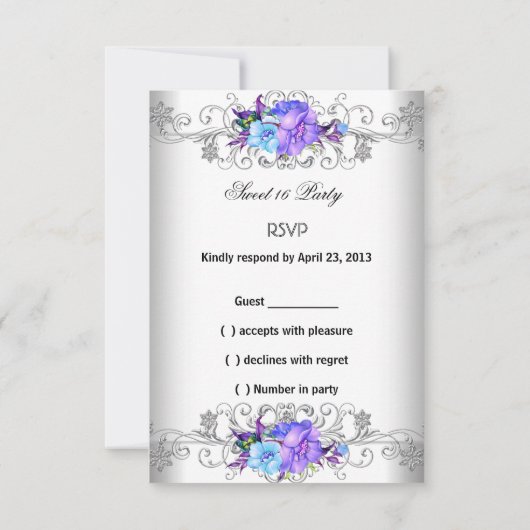 Réponse RSVP Douce 16 Seize Fleurs violettes blanc (Dos)