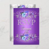 Réponse RSVP Douce 16 Seize Fleurs violettes blanc (Devant / Derrière)