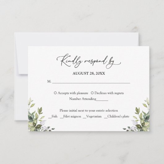 Réponse RSVP Eucalyptus Aquarelle Verdure (Devant)