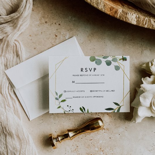Réponse RSVP Eucalyptus Géométrique Doré Vert