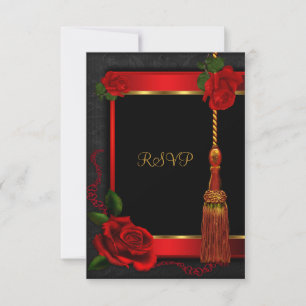 Réponse RSVP Fête d'anniversaire Rose rouge Or Noi