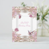 Réponse RSVP Fête Rose Rose Blanche Papillon (Debout devant)