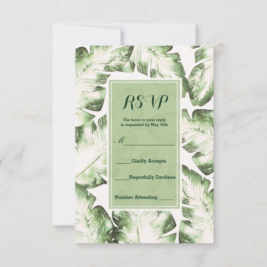 Réponse RSVP Feuilles Tropicales Vertes Blanches É (Devant)