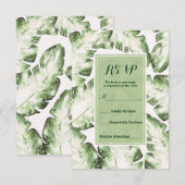 Réponse RSVP Feuilles Tropicales Vertes Blanches É (Devant / Derrière)