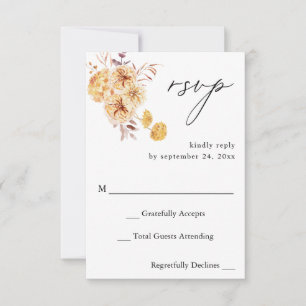 Réponse RSVP Fleur Florale Jaune Doré sans Repas