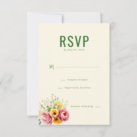Réponse RSVP Fleurie Crème Élégante (Devant)