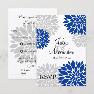 Réponse RSVP Fleurs Royal Bleu et Gris Argent