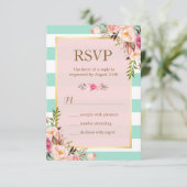 Réponse RSVP Floral Rose Vert Menthe Blanc Rayures (Debout devant)