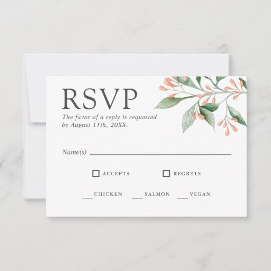 Réponse RSVP florale aquarelle élégante avec choix (Devant)