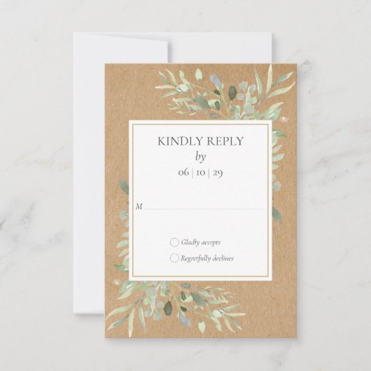 Réponse RSVP Kraft Rustique Aquarelle Verdure (Devant)