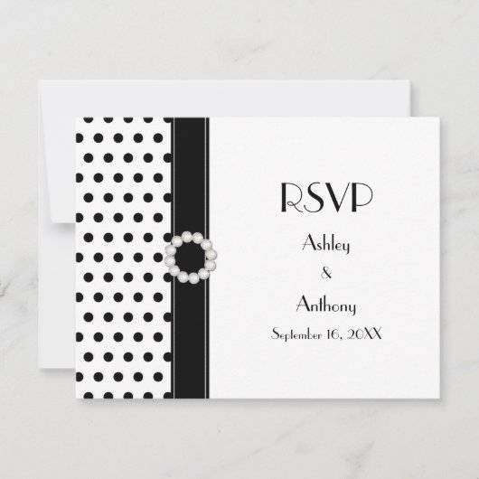 Réponse RSVP Mariage à pois noir et blanc (Devant)
