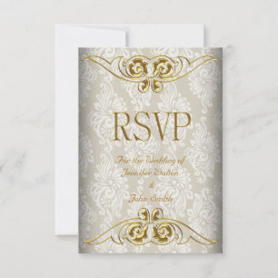 Réponse RSVP Mariage Beige Or Damassé
