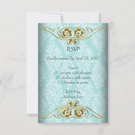 Réponse RSVP Mariage Damask Or Bleu sarcelle (Dos)