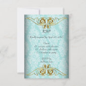 Réponse RSVP Mariage Damassé Bleu Sarcelle Or (Dos)