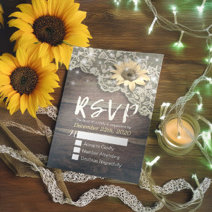 Réponse RSVP Mariage Dentelle Tournesol Bois Grang