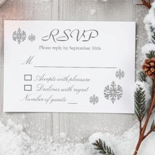 Réponse RSVP Mariage d'hiver Flocon de neige argen