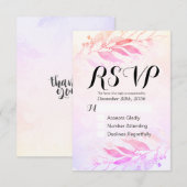 Réponse RSVP mariage feuille aquarelle magenta Rép (Devant / Derrière)