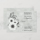 Réponse RSVP Mariage Fleur Anémone Noir Blanc (Devant / Derrière)