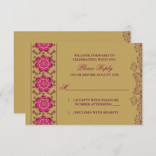 Réponse RSVP Mariage Indien Or Rose Henné Raisin (Devant / Derrière)