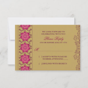 Réponse RSVP Mariage Indien Rose Doré Raisin Henna