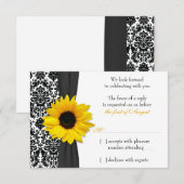 Réponse RSVP Mariage Jaune Tournesol Noir Damassé (Devant / Derrière)