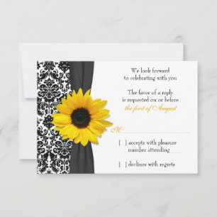 Réponse RSVP Mariage Jaune Tournesol Noir Damassé