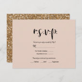 Réponse RSVP Mariage Rose Beige Moderne Paillettes (Devant / Derrière)