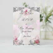 Réponse RSVP Mariage Rose Rose Pâle Argenté Blanc (Debout devant)