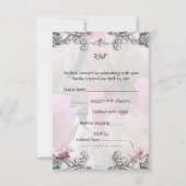 Réponse RSVP Mariage Rose Rose Pâle Argenté Blanc (Dos)