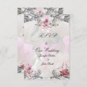 Réponse RSVP Mariage Rose Rose Pâle Argenté Blanc (Devant / Derrière)
