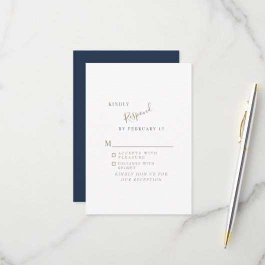 Réponse RSVP Mariage Simple Moderne Navy (Devant/Arrière en situation)