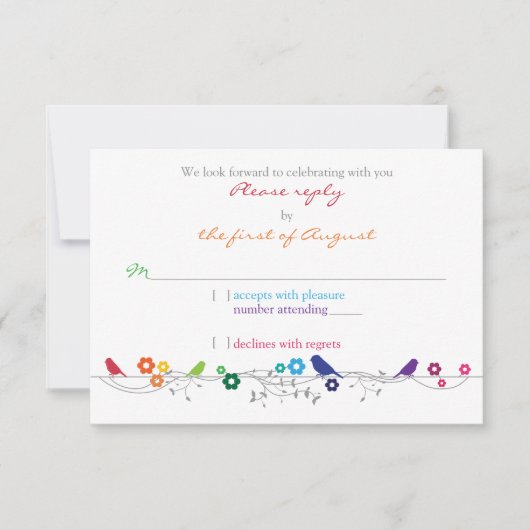 Réponse RSVP Mariage Thème Arc-en-Ciel Oiseaux Fle (Devant)