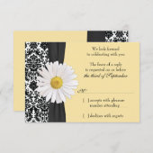 Réponse RSVP Mariage Vintage Damassé Marguerite Bl (Devant / Derrière)