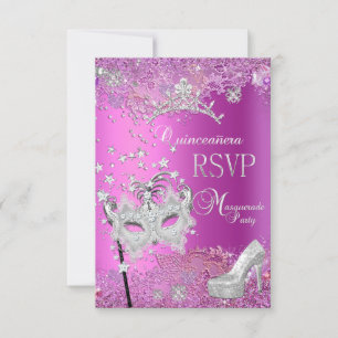 Réponse RSVP Mascarade Quinceanera 15ème Fête Rose