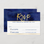 Réponse RSVP moderne aquarelle bleue et dorée (Devant / Derrière)
