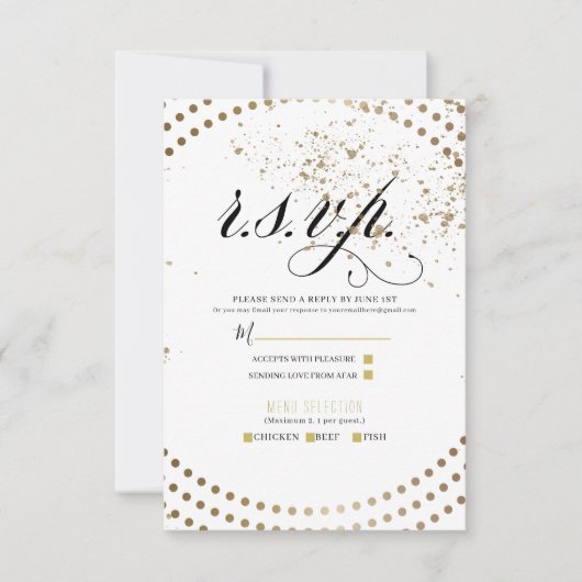 Réponse RSVP Moderne Chic Bronze Noir pour Mariage (Devant)