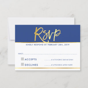 Réponse RSVP moderne glamour bleu royal faux papie