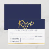 Réponse RSVP moderne gras bleu marine faux or (Devant / Derrière)