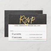 Réponse RSVP moderne gris tableau noir or écriture (Devant / Derrière)