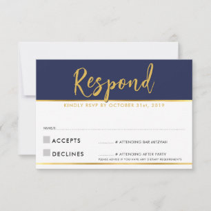 Réponse RSVP moderne simple bleu marine or