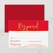 Réponse RSVP moderne simple rouge or (Devant / Derrière)