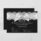 Réponse RSVP noir et blanc Damask et noeud perlé (Devant / Derrière)