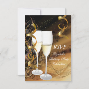 Réponse RSVP Or Noir Fête d'anniversaire Champagne