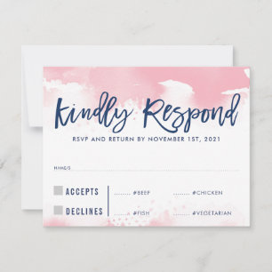 Réponse RSVP pale rose aquarelle repas grand