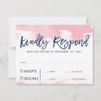 Réponse RSVP pale rose aquarelle repas grand