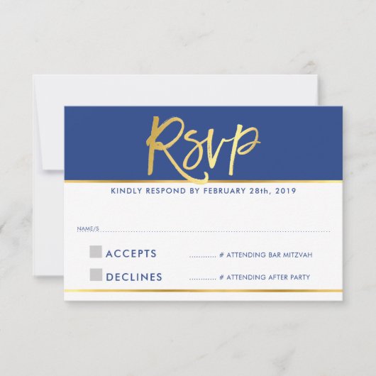 Réponse RSVP papier glacé moderne bleu royal faux  (Devant)