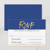 Réponse RSVP papier glacé moderne bleu royal faux  (Devant / Derrière)