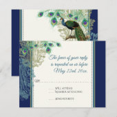 Réponse RSVP plumes de paon vintage bleu marine (Devant / Derrière)