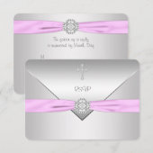 Réponse RSVP pour baptême de bébé fille Croix Rose (Devant / Derrière)