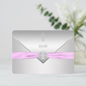Réponse RSVP pour baptême de bébé fille Croix Rose (Debout devant)